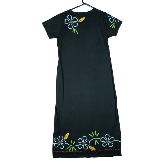 Michael Simon Lite Dress Womens Large Black Embroidered Floral Knit Maxi Boho - Picture 3 of 12